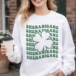 Saint Patrick’s Day White and Green Shenanigans Sweatshirt